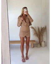 Fall lapel deep V skirt suit woman