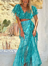 blue maxi dress set
