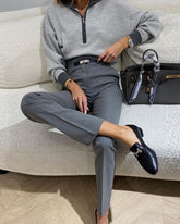Lapel solid color two piece set