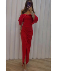 Fall off-the-shoulder irregular dress