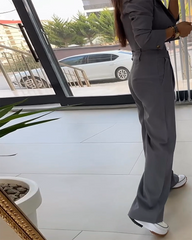 Long-sleeved Blazer, Double-waisted Trousers Two-piece Suit