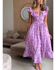 Casual printed V-neck dress