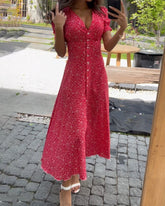 Fashion holiday style floral print short-sleeved dress