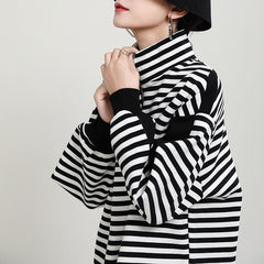 Striped High Neck Long Sleeve Top