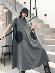 Short Sleeves Split-Joint Loose A-Line Midi Dress