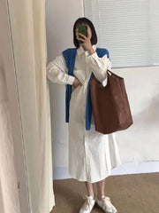 Casual Shawl Shirt Dress Single Breasted Maxi Dress