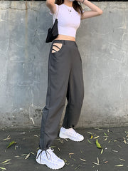 Retro Open Waist Hollow High Waist Casual Pants