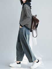 Women Retro Solid Color Loose Casual Pants