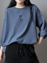 Loose Casual Printed Long Sleeve Round Neck T-Shirt