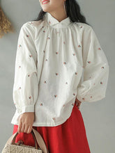 Vintage Loose Embroidered Doll Collar Shirt
