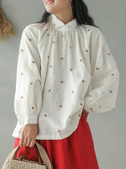 Vintage Loose Embroidered Doll Collar Shirt