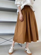 Elastic High Waist Solid Color A-Line Skirt