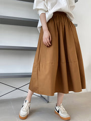 Elastic High Waist Solid Color A-Line Skirt