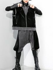 Women Zipper Sleeveless Stitching Contrast Vest