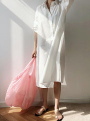Casual Comfortable Simple Cotton Long Shirt Dress