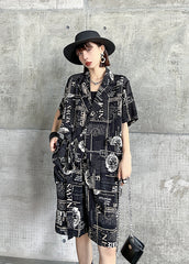 Women Lapel Print Short Sleeve Short Sleeve Two-Piece Set