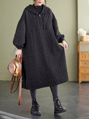 Casual Loose Diamond Hooded Dress