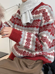Retro Prined Knitted Christmas Sweater