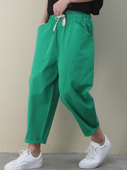 Casual Solid Elasticity Capri-Pants