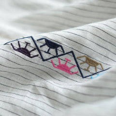 Loose Literary Buttons V-Neck Embroidered Pinstripe Dress