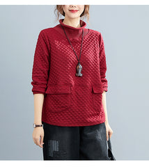 Women Solid Color High Collar Casual Sweatshirt