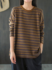 Women Retro Printed Loose Contrast Sweater