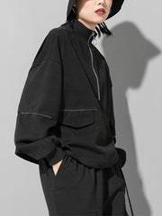 Black Solid Zipper Sweatshirt