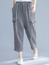Loose Elastic Waist Plaid Harem Pants