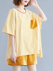Two-Pieces Striped Short-Sleeved And Shorts Suit