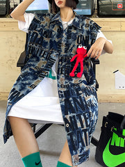 Women Lapel Tie Dye Printed Casual Vest