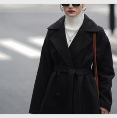 Women Lapel Solid Color Casual Coat