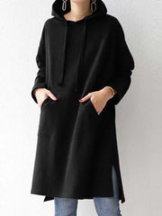 Casual Solid Color Hooded Long Sweatshirt