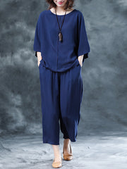 Women Loose Wide Leg Pants Casual Top Two Piece Suit