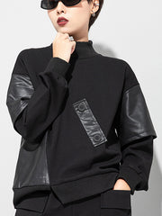 Women Loose Stitching Stand Up Collar Sweatshirt