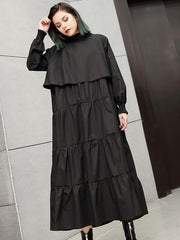 Plus Size Solid Fashion Tiered Midi Dresses