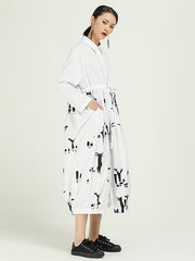 Vintage Splicing Print Drawstring Dress
