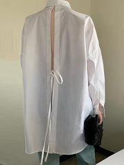 White Backless Lace-Up Loose Shirt