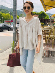 Women Loose And Irregular Casual Pullover Bat Sleeve T-Shirt