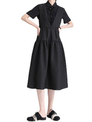 Solid Color V-Neck Back Wide Loose Casual Dress