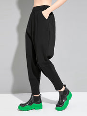 Minimalist Cool Roomy Elasticity Pure Color Casual Harem Pants Bottoms