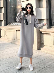 Loose Split-side Hoodie Long Dress