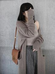 Solid Color Loose Thickening Long Knitting Outwear