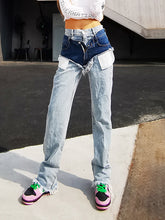 High Waist Slim Contrast Straight-Leg Jeans