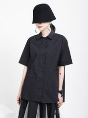 Lapel Double-Breasted Hem Drawstring Short-Sleeved Blouses Shirt Top