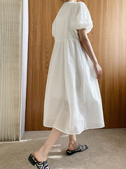 Loose V-Neck Puff Sleeves Simple Maxi Dress