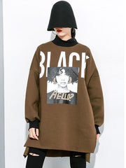 Printed Velet Loose Irregular Sweatshirt
