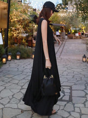 Loose Irregular Sleeveless Long Black Dress