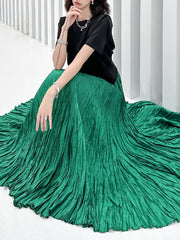 A-Line Irregular Clipping High-Waisted Pleated Pure Color Skirts