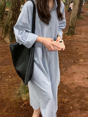 Lapel Solid Color Loose Casual Shirt Dress