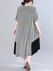 Women Loose Striped Stitching Short Sleeve Dress